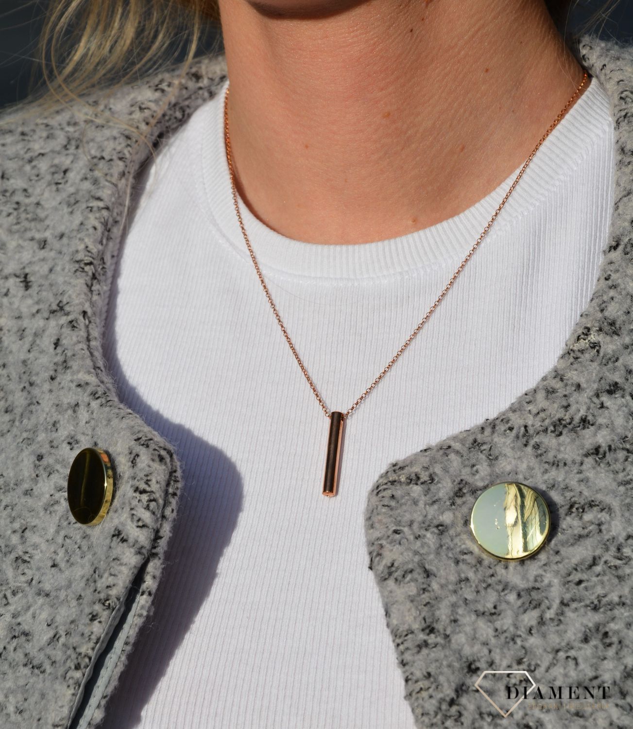 Naszyjnik srebrny pozłacany 'Różowy patyczek' Dall'Acqua C RM 20993 043.jpg